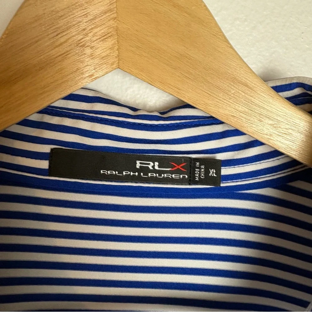 RLX Ralph Lauren Sport Blue and White Striped Golf Polo Shirt Size XL‎ Men’s - Picture 9 of 11